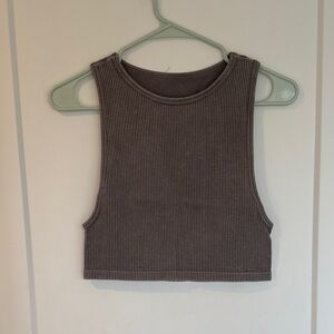 Gray Ribbed Sleeveless Crop Top